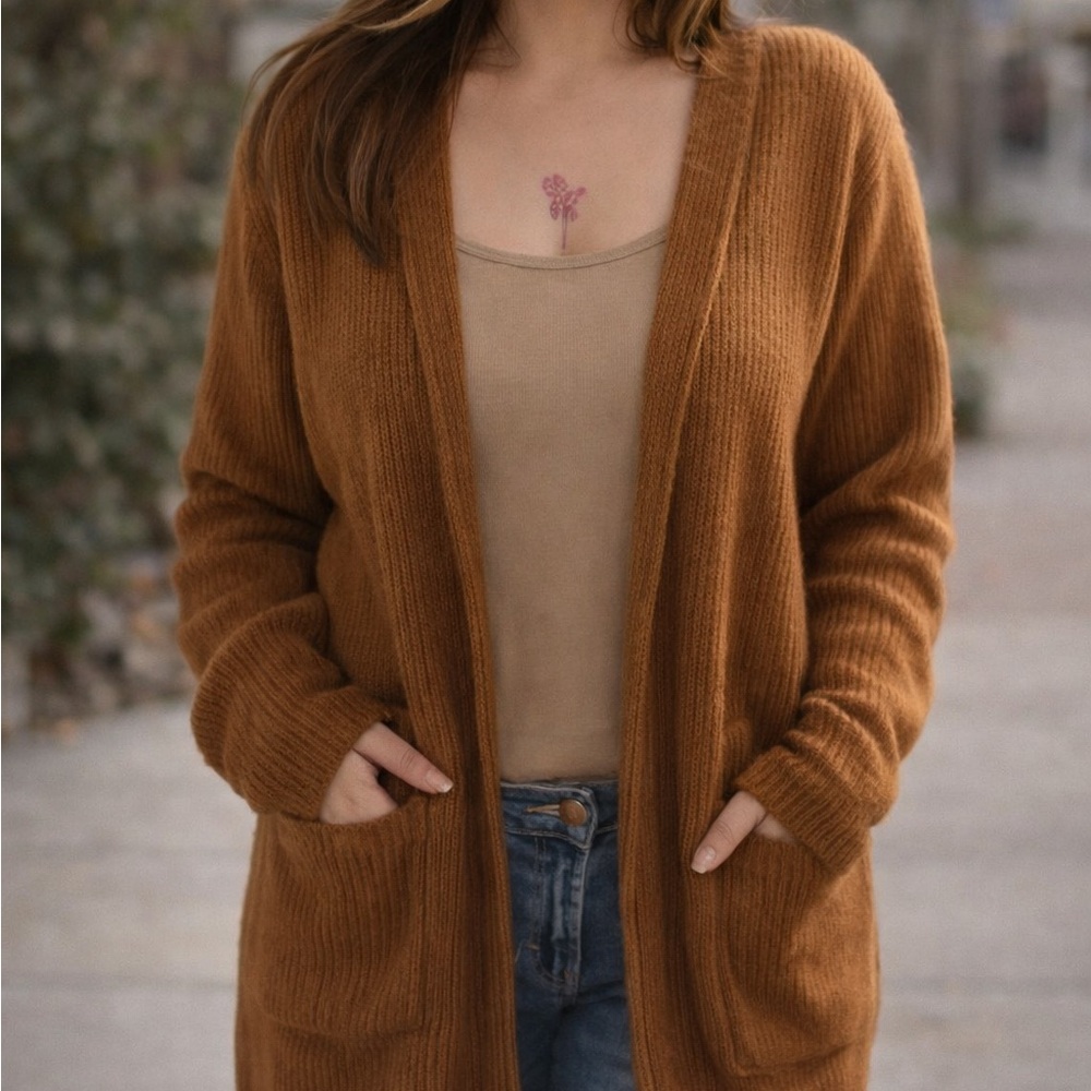 Brown Hooded Knit Cardigan